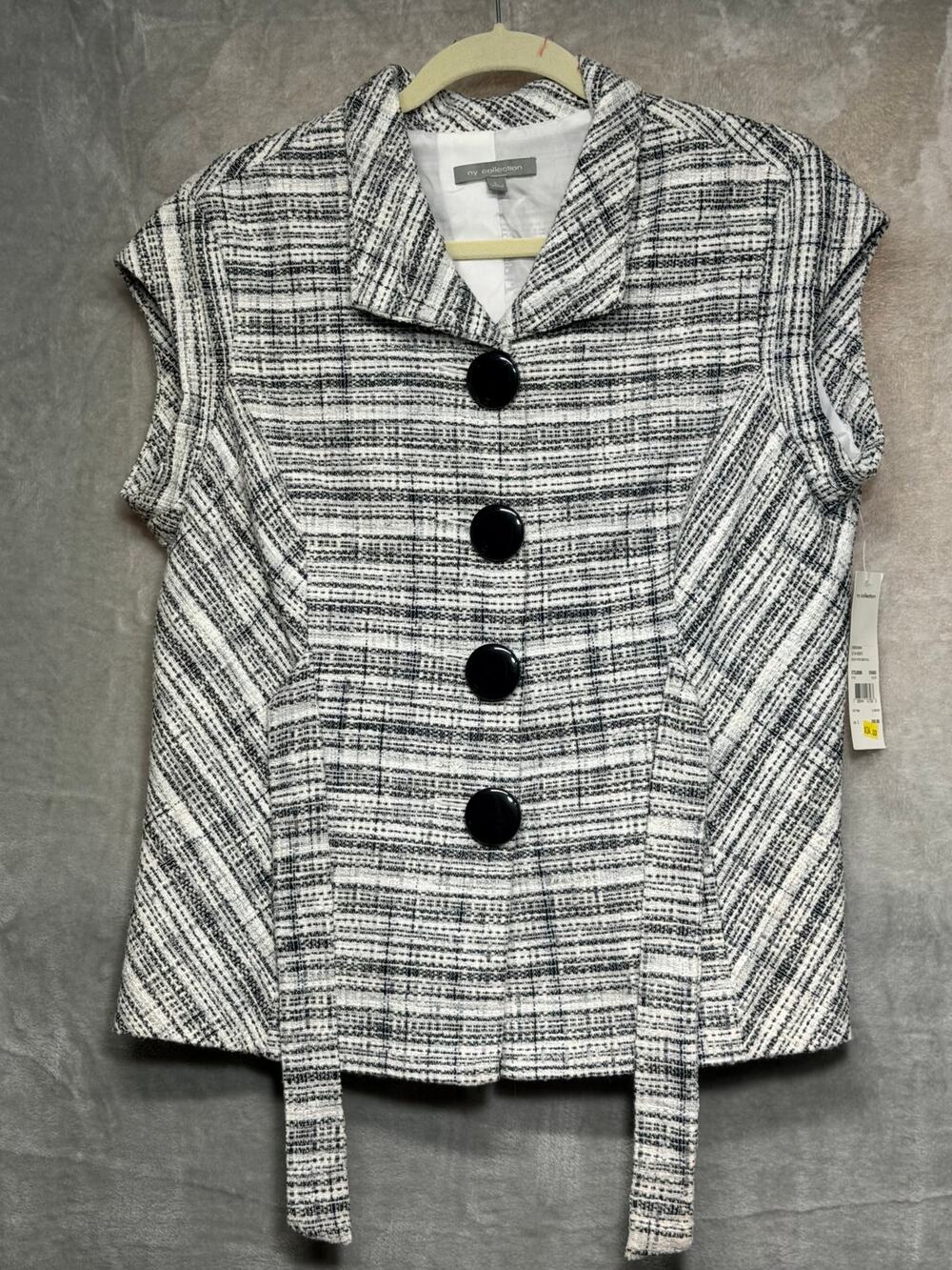 NY Collection NWT Black White Tweed Belted Jacket Size L